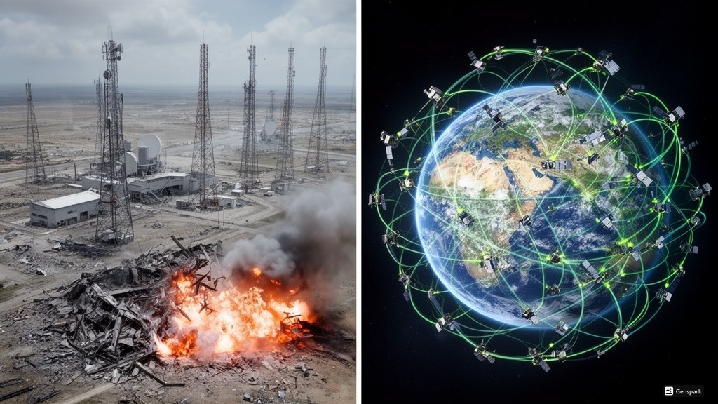 저궤도 위성망을 통해 국가 통신 인프라를 유지하는 스타링크 개념 이미지