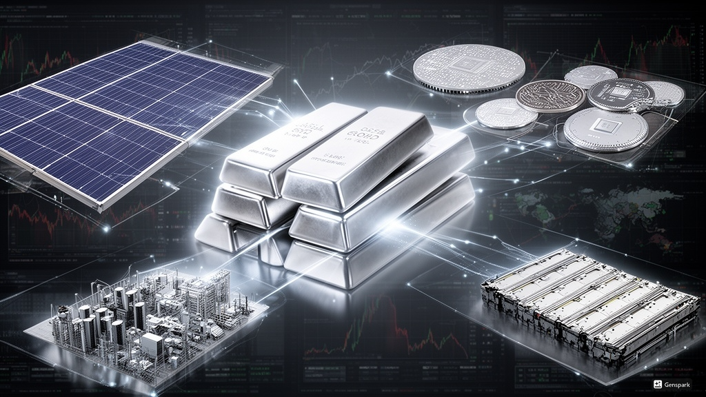 태양광과 전력 인프라 확대 속에서 구조적으로 증가하는 은 수요를 표현한 이미지