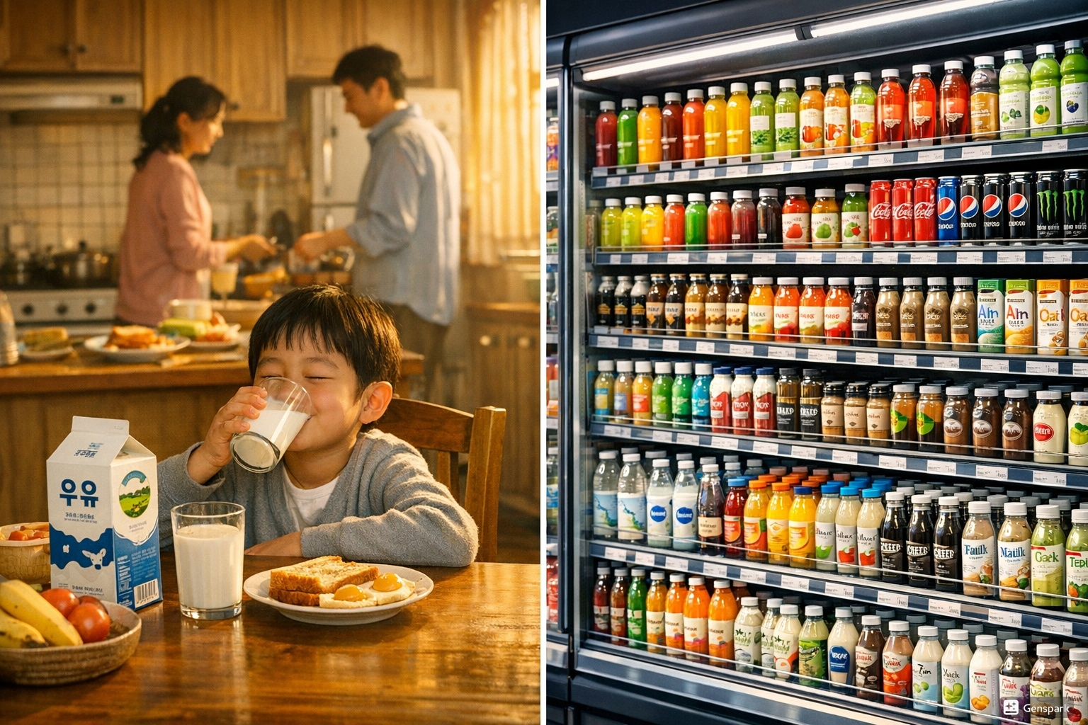 우유 소비 감소와 대체 음료 증가를 보여주는 한국 유제품 시장 변화 이미지