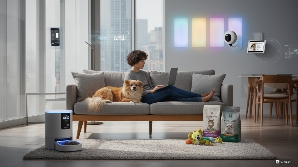 1인 가구의 생활 공간과 반려동물 소비 산업 성장을 함께 보여주는 이미지
