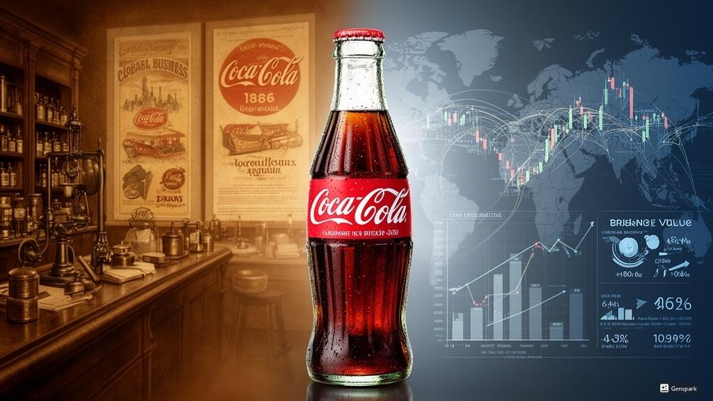 코카콜라의 130년 역사와 현재 수익구조를 상징하는 브랜드 분석 이미지